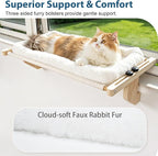 Cat Sill Window Perch - 100% Natural Pine Frame, Plush Fleece Cushion, Tool-Free Adjustment, Supports 55 lbs (Extra Large-White)