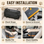 Pet Car Center Console Elevated Armrest Car Seat for Small Puppy, Dogs & Cats (Up to 10 lbs) – Dark Gray Washable Plush Carrier with Safety Leash, Fits Front Vehicle Console Space (Dark Grey)