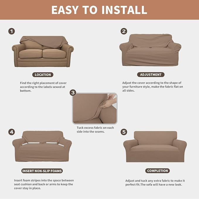 Easy-Going 100% Waterproof Chair Couch Cover, Stretch Jacquard Sofa Cover | Dual Waterproof Sofa Slipcover, Leakproof Furniture Protector for Kids, Pets, Dog and Cat (Chair, Camel)