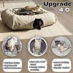 XXL 2-Tier Cat Tunnel & Hammock Bed, Scratch-Proof Linen, for All Cats Toys | XxingSheep 4 Cave Premium Hemp Fabric Cat Tunnel Bed for Indoor Cats Toys Cave Donut with Soft Mat & Toys