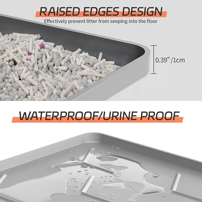 Bulkniu Silicone Cat Litter Mat, 22"x34", Raised Edge Waterproof, Grey | Litter Trapping & Recycling, Easy to Clean, Non-Slip, Durable Safe & Odorless, Paw Friendly