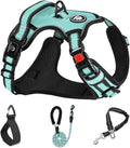 NESTROAD No Pull Dog Harness,Adjustable Oxford Dog Vest Harness with Leash,Reflective No-Choke Pet Harness with Easy Control Soft Handle for Large Dogs(Large,Turquoise)