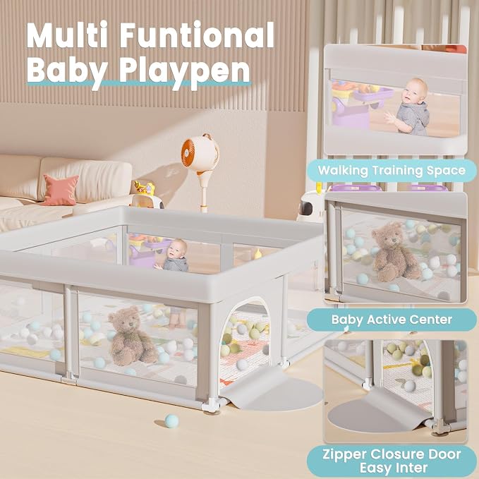 Hiaksedt Baby Playpen with Mat and Ocean Balls 50 x 50 inch | Small Playpen for Babies and Toddlers Baby Fence Playards