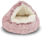 ShinHye Cozy Cat Bed - Round Plush Fluffy Hooded Cave, Indoor/Outdoor, Waterproof & Washable, Calming Anti-Anxiety Design - 23x23inch, Pink
