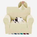 YEMYHOM Couch Cover Latest Jacquard Design High Stretch Sofa Chair Covers for Living Room, Pet Dog Cat Proof Armchair Slipcover Non Slip Magic Elastic Furniture Protector (Small, Begonia Leaf Beige)