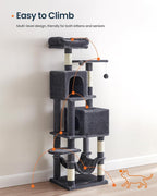 SONGMICS HOME Cat Tree for Indoor Cats, Multi-Level Cat Tower with Sisal Scratching Posts, Hammock and Condo, Dark Gray