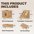 DIY Cardboard Cat House with Scratching Pad, Cat Tower Indoor Play House, Versatile Cardboard Cat Tunnel Box for One or More Pets, Indoor Use Rabbit Hideout Cave Castle Brown, 6 Parts