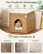 SETVSON Cat Litter Box Enclosure Furniture, Hidden Rattan PE House, Natural | Handwoven PE Rattan with One Bed Pad, Reversible Litter Mat, 2 S-Hooks, 18.5 x 20.5 x 19.1 Inches Spacious Cabinet
