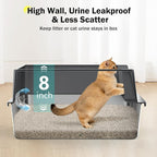 Stainless Steel Cat Litter Box with Lid, High-Sided Metal Litter Pan for Small Cats, Kitty Litter Box, Non-Stick & Odor-Resistant, Anti-Urine Leakage, Easy to Clean, Scoop Included