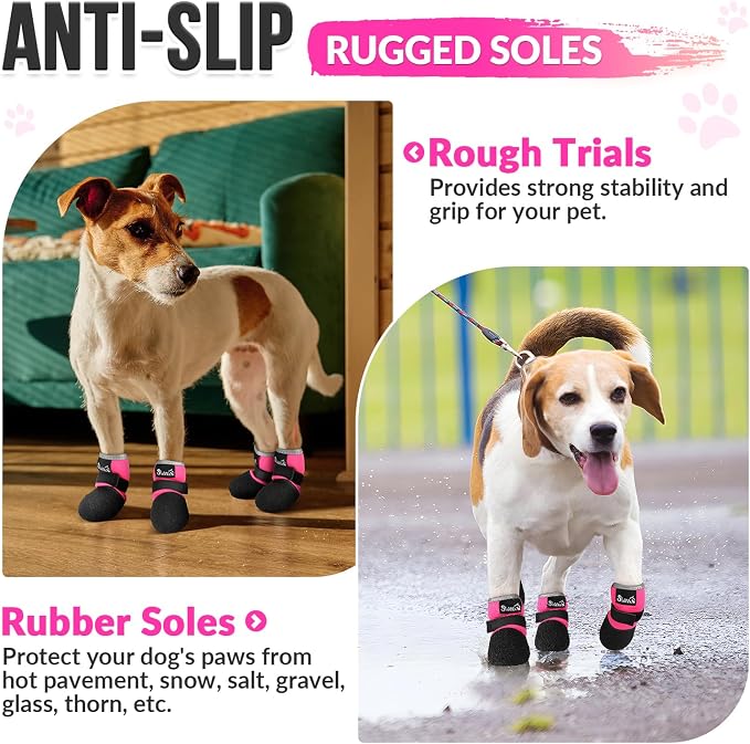 SlowTon Dog Shoes - Breathable Dog Sock Boots for Summer Hot Pavement Hardwood Floors Winter Snow, Waterproof Booties for Small Medium Large Dogs, Non-Slip Paw Protector for Outdoor Walking (FU, 5)