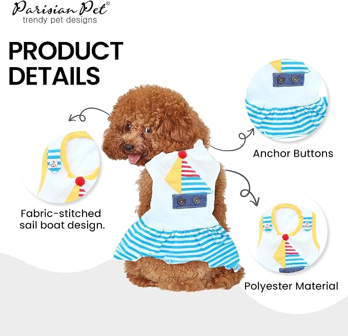 Parisian Pet Boat Dog Dress - Summer Clothes for Large Dogs - Tropical Pet Dress - Sailor Dog Outfit - Lightweight Puppy Clothes - Designer Dresses for Dogs - Sleeveless Dog Apparel