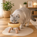 INW Elevated Ceramic Pet Bowl with Wooden Stand – Raised Cat & Dog Feeder, Interchangeable, Anti-Tip, Dishwasher Safe, 12 oz, Easy to Clean – Yellow