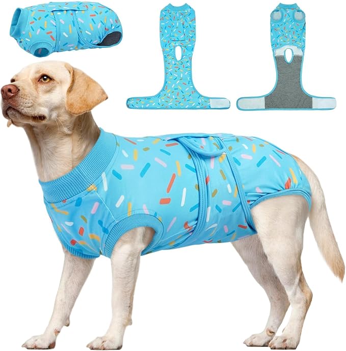 Kuoser Dog Surgery Suit, Dog Surgery Suit Male Neuter, Comfy Puppy Recovery Suit Doggie Onesie, Post-Op Onesie for Female & Male Dogs, Soft Protective Wear, BlueRibbon L