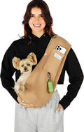 Dog Carrier Sling,Indoor Comfort Adjustable Cat Sling Carrier,with Front Pocket and Seat Belt Dog Carriers for Small Dogs Machine Washable,Suitable for Family Outdoor Use (Medium, Khaki) | Ultra-soft polar fleece, machine washable, fits 3-14 lbs, Perfe...