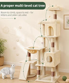 68 Inches Heavy Duty Cat Tree for Indoor Cat, Big Cat Tower | Cat Houses & Tree Tower with 2 Condos, Sisal Scratching Posts & Large Platform for Indoor Cats Large Adult, Beige