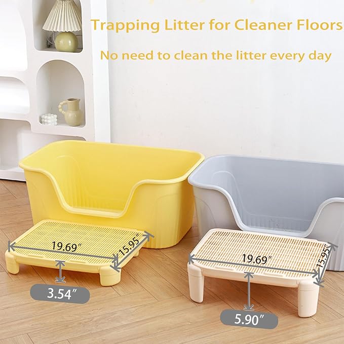 Cat Litter Mat Litter Trapping Mat,19.69"X15.95"X5.90"Litter Box Mat,Waterproof Cat Mats for Litter Large,Easy Clean,Non-Slip Litter Mat for Cat,Urine-Proof Kitty Litter Catcher Mat,Washable (Cream)