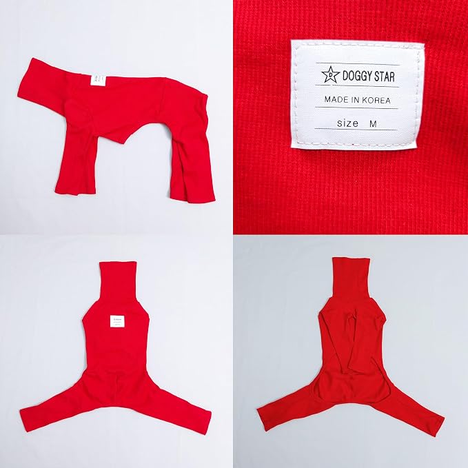 D Doggy Star Italian Greyhound Clothes Stretchable Onesie Whippet for Dog (M,Ribbed Red)