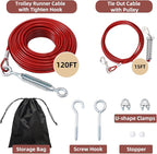 Dog Runner for Yard, Trolley System, 120FT+15FT, Red | Chew-resistant Cable, Shock Spring Softens Pulls, 360° Swivel Reduce Tangles