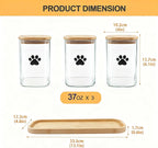 37oz Glass Dog Treat Jars Set of 3,Clear Dog Treat Container with Bamboo Lids,Airtight Cat Treat Jar,Small Pet Treat Canister,Puppy Food Bin-Keep Fresh Crispy-Square