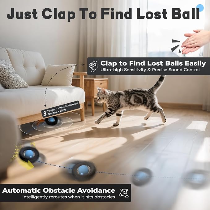Interactive Cat Toy for Indoor Cats, Motion Activated Ball &7-Hole Maze Mat | Hide and Seek Exercise Game for Indoor Cats, Automatic Moving Cat Ball in Pouch, Rechargeable Kitten Toys (Starry Night)