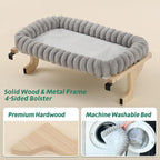 Zakkart SnugCloud Cat Window Perch with 4-Sided Bolster - Large Cat Hammock for Window Sill - Solid Hardwood & Metal Frame - Window Seat for Pets (Natural Color Wood w/Gray Bed, Large)