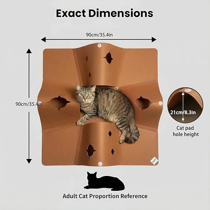 Interactive Cat Tunnel Mat for Indoor Cats, 4-Way Felt Cat Cave with Hanging Ball, Foldable Kitty Play Mat and Hideout, Pet Enrichment Toy for Kittens, Rabbits, Small Pets | 35.4" Multi-Entrance Cat Play Tunnel with Cozy Hideaway Space, Provides Enrich...