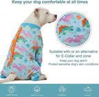 LovinPet Large Dog Pajamas, Four-Leg Stretch Onesie Bodysuit, Lightweight UV-Shielding Pajamas, Anti-Lick Calming Recovery Suit for Surgery, Pull-On for Medium and Large Breeds,Green Orange,XL