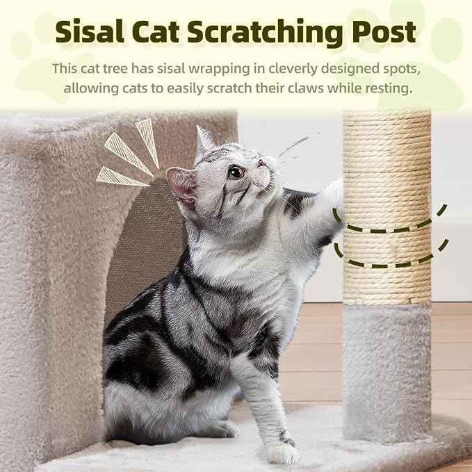Taoqimiao 32.2in Cat Tree with Toy, Small Cat Tower for Indoor Cats, MS043W | Easy assembly, Sturdy, Multi Level, Easy Clean, Cozy Condo, Perches, Baskets, Suitable for Kittens and Adult Cats