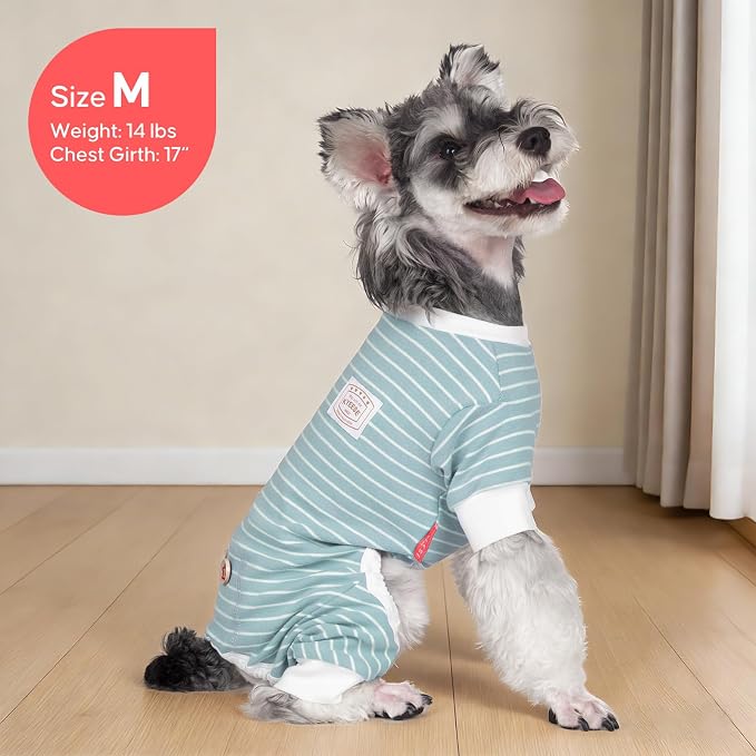 KYEESE Dog Pajamas Striped Pet Jumpsuit Soft Doggie Jammies Lightweight Onesie 4 Legs PJS Stretchable Dog Pajamas Breathable Costumes Comfortable Sleepwear for Small Dogs,Green Striped, X-Large