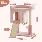 Cute Cat Tree 28” Pink Cat Tower with Top Large Bed 20x13” | Compact Cat Trees with Sisal Sratchign Post, Ramp, Self-Groomer, Cat Condo & Toy Ball Fit Small Space for Indoor Adult Cats