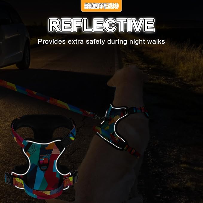 BEAUTYZOO No Pull Dog Harness Medium,Adjustable Dog Harness and Leash Set -Easy Wearing with 3 Buckles/Control Handle,No Choke Soft Padded Reflective Pet Vest for Training Walking Hiking, M