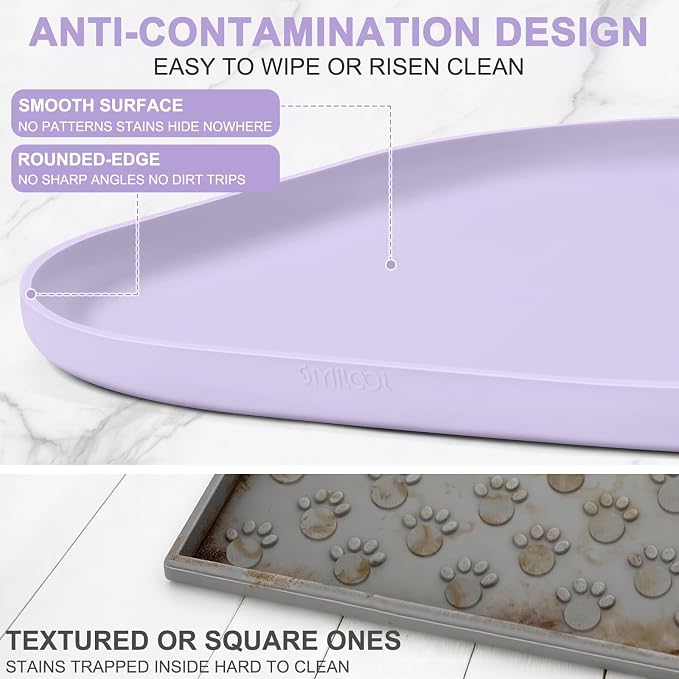 SMILOOL Small Silicone Pet Food Mat with Raised Edge for Food and Water Bowl, Square Dog Feeding Mats, Cat Food Trays for Floor Waterproof, Rubber Tray for Dogs and Cats, 12 x 12 x 0.7 Light Purple