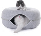 Large Cat Tunnel Bed for Indoor Cats with 3 Toys, Scratch Resistant Donut Cat Bed, Up to 30 Lbs (L 24x24x11, Light Grey)