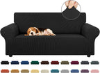 Stretch Loveseat Couch Cover, 2 Cushion Couch Slipcover,Black | 1-Piece Washable Sofa Cover Pet Friendly (55"-78") Furniture Protector Soft Jacquard, Elastic Bottom for Dogs & Kids