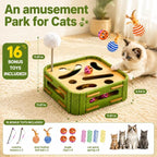 5-in-1 Cat Puzzle Box Toy for Indoor Cats Boredom Relief Interactive Wooden Cat Enrichment Maze with Balls, Feather Wands & Spiral Springs, Slow Feeder Treat Dispenser for Kittens & Adult Cats