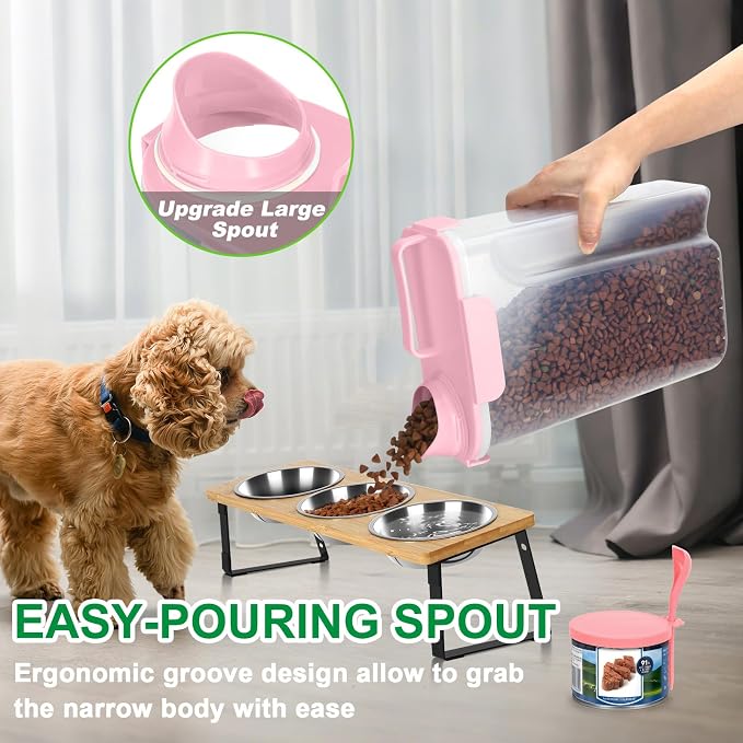 Pet Dog Cat Food Storage Container 5 to 7 lbs with Can Cover and Mixing Spoon, Airtight Pet Food Storage Dispenser with Large Spout & Measuring Cup for Kibble Dog Treat Bird Seed Container -Pink