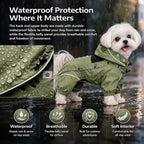 LOVELONGLONG Waterproof Dog Raincoat with Removable Hood – Outdoor Full Body Dog Jacket, Windproof Snowproof Shell Suit – All Season Pet Rain Gear Sage Green XS