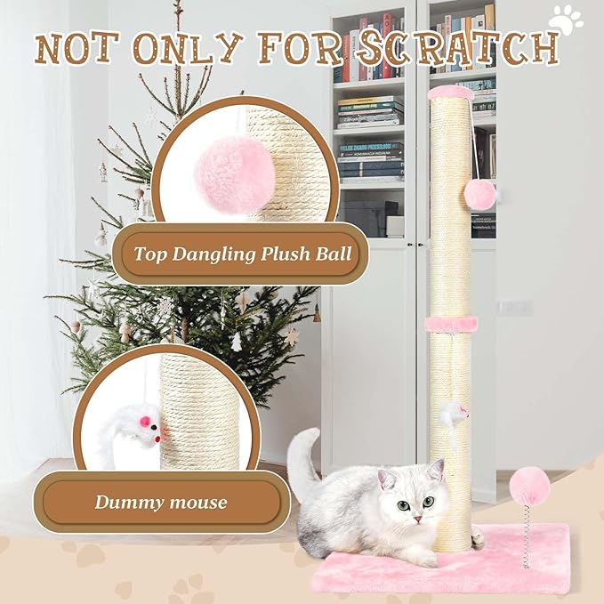 ANWA 32" Tall Cat Scratching Posts for Indoor Cats, 3-in-1 Cat Scratching Post with Plush Toys, Premium Sisal Post for Cats at All Ages with Reinforced Stable Base, Pink
