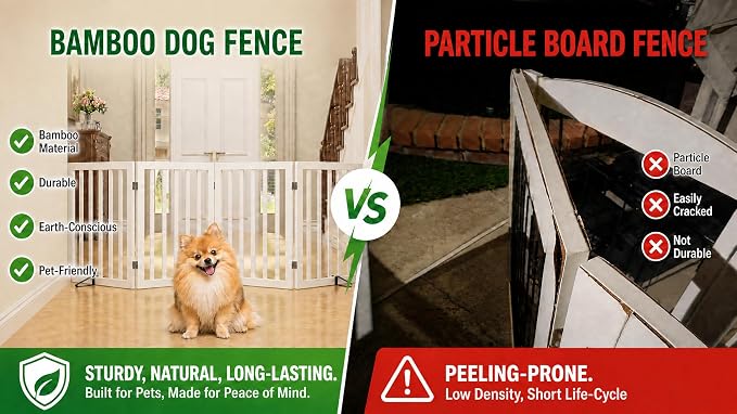 Homykic Bamboo Freestanding Dog Gate, No Assembly Pet Gate Indoor, 24”H x 75”W Extra Wide Foldable Puppy Barrier Fence with Support Feet for the House, Doorways Stairs, 4 Panels, No Drilling