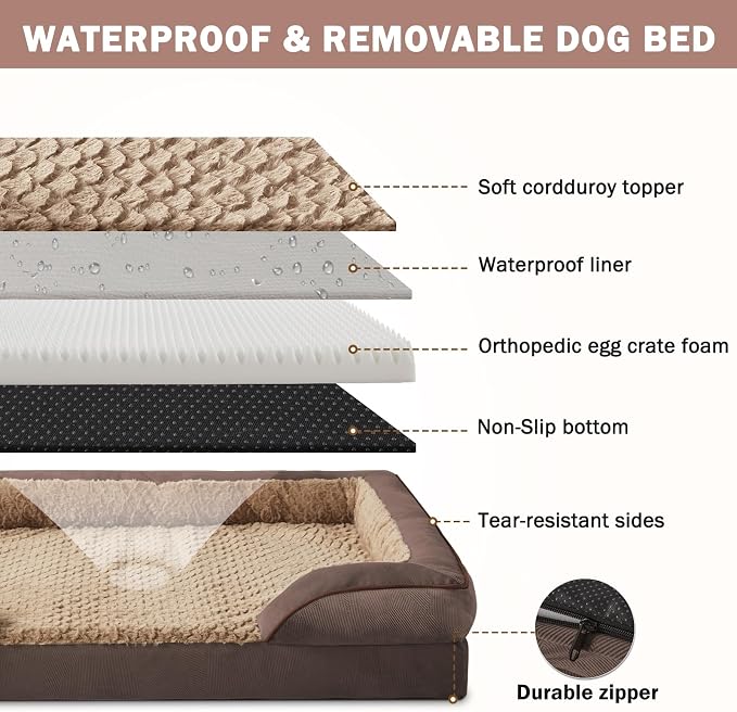 INVENHO Orthopedic Medium Dog Dogs, Egg-Crate Foam Dog Couch with Washable Removable Cover, Waterproof Lining and Nonskid Bottom