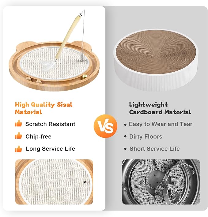 Cat Scratcher Toys Natural Sisal Pad Kitten Interactive Ball Track | Cat Toys Spring Ball Turntable Indoor Entertainment Chasing Hunting Protecting Furniture Sofa Mental Physical Exercise