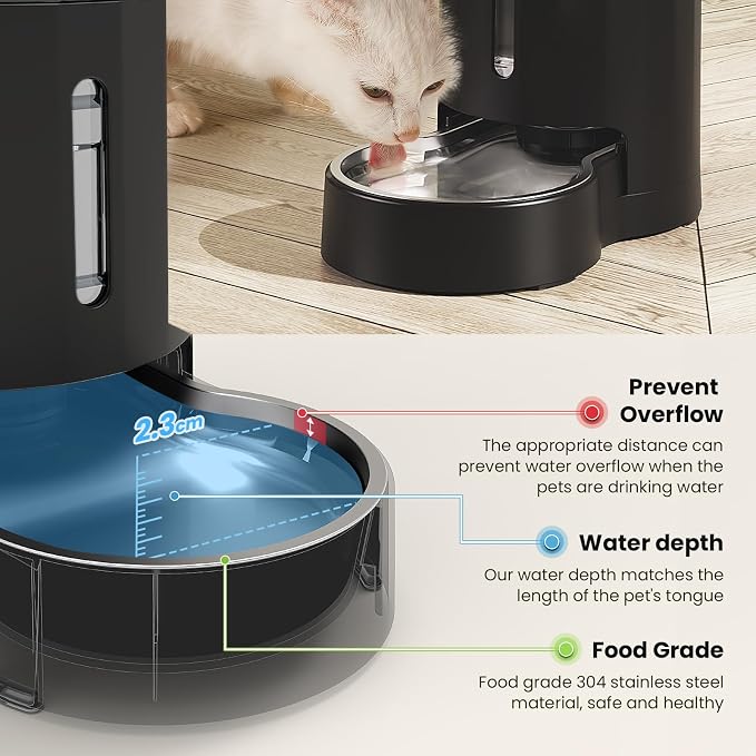 CZPET Automatic 5L Filter Dog and Cat Water Dispenser (Black) | Gravity Waterer with Stainless Steel Bowl, Large Capacity and Drinking Area Noise-Free for Pets