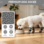 SCENEREAL Anti Slip Dog Socks to Prevent Licking Paws for Hot/Cold Pavement, Paw Protector Traction Control on Hardwood Floor, Dog Shoes Booties for Puppy Small Medium Large Senior Dogs, Grey XS