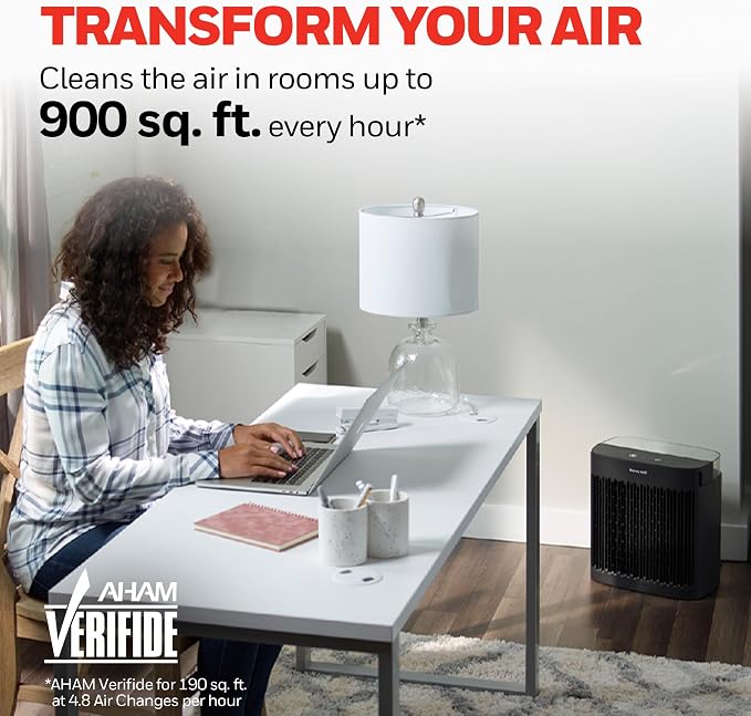 Honeywell HEPA Air Purifier for Home and Small-Medium 938 Ft² Rooms, Black | Powerful HEPA Filtration with Quiet, Clean, Turbo and Auto Modes, Reduces Allergens, Dust, Pollen, Pet Dander, Odors, Smoke