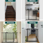 Baby Gate for Stairs 29.53"-53.1" Extra Wide, Pressure Mounted Dog Gate Indoor, Walk Thru Pet Gate for Dog Child,Pet Gates for The House Doorway Black