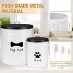DoubleFill Extra Large 23+10 lb Metal Dog Food Storage Containers, White | Airtight Dog Treat Snack Jars with Lids and Spoon, Farmhouse Style Big Pet Cookie Storage Bin for Kitchen Counter, Set of 2