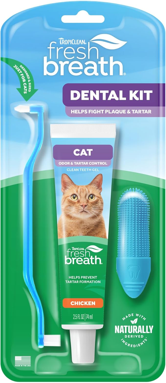 TropiClean Fresh Breath Cat Toothbrush and Toothpaste Kit, Easy Dental Care