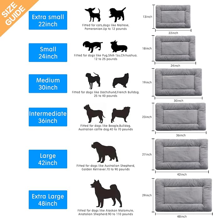 Dog Beds Crate Pad for Extra Large Dogs Fit Metal Crates,Ultra Soft Bed Washable & Anti-Slip Kennel Cozy Sleeping Mat,Gray 48inch