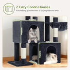 Globlazer 52in Cat Tree Tower for Indoor Cats, 2 Condos, S52, Dark Grey | Multi-Level Plush House, 5 Sisal Scratching Posts, 2 Padded Top Perches, Big Metal Basket, Stable Enlarged Base