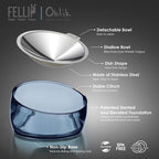 Felli Pet Oblik Whisker Fatigue Cat Food Bowl Raised Stainless Steel Shallow Dish, Pet Design Anti Vomit Tilted Metal Plate Feeder Elevated Acrylic Base (Shadow, 0.5 Cups Shallow Dish)